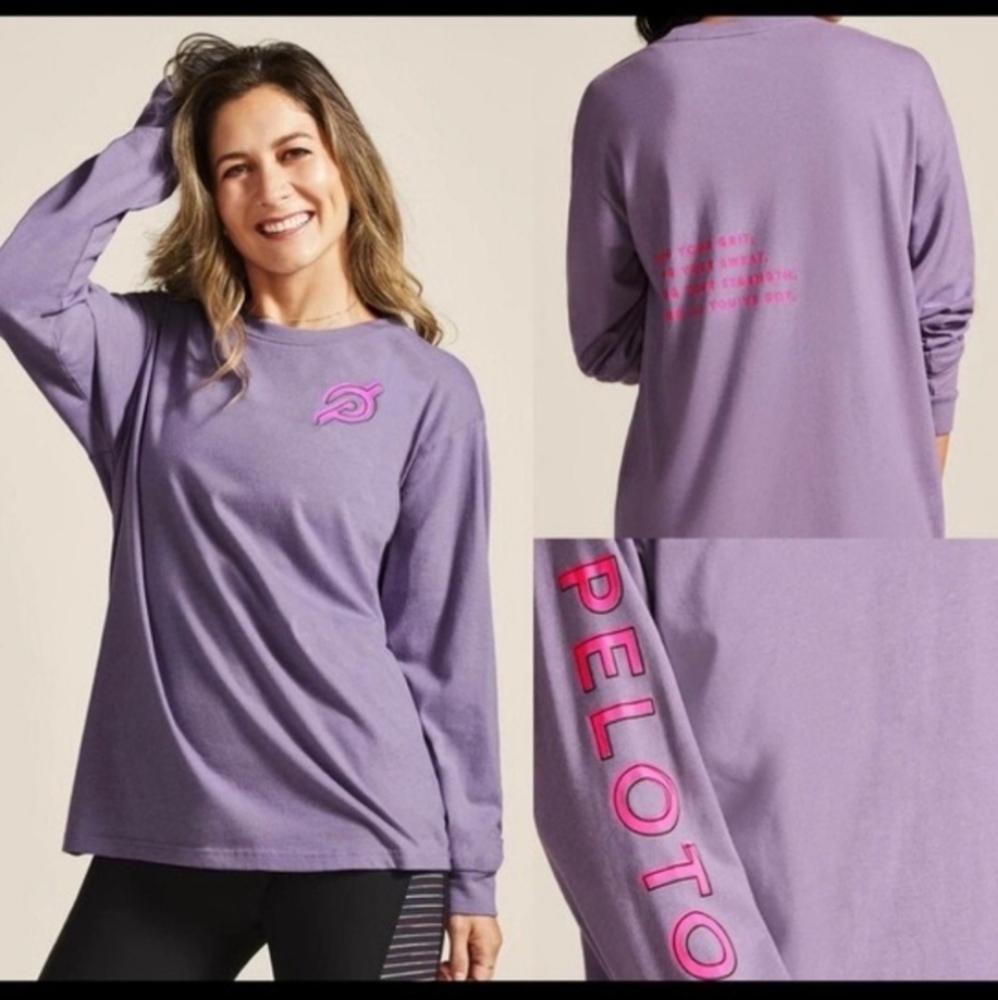 PELOTON oversized‎ tee tshirt long sleeve cotton purple top pullover